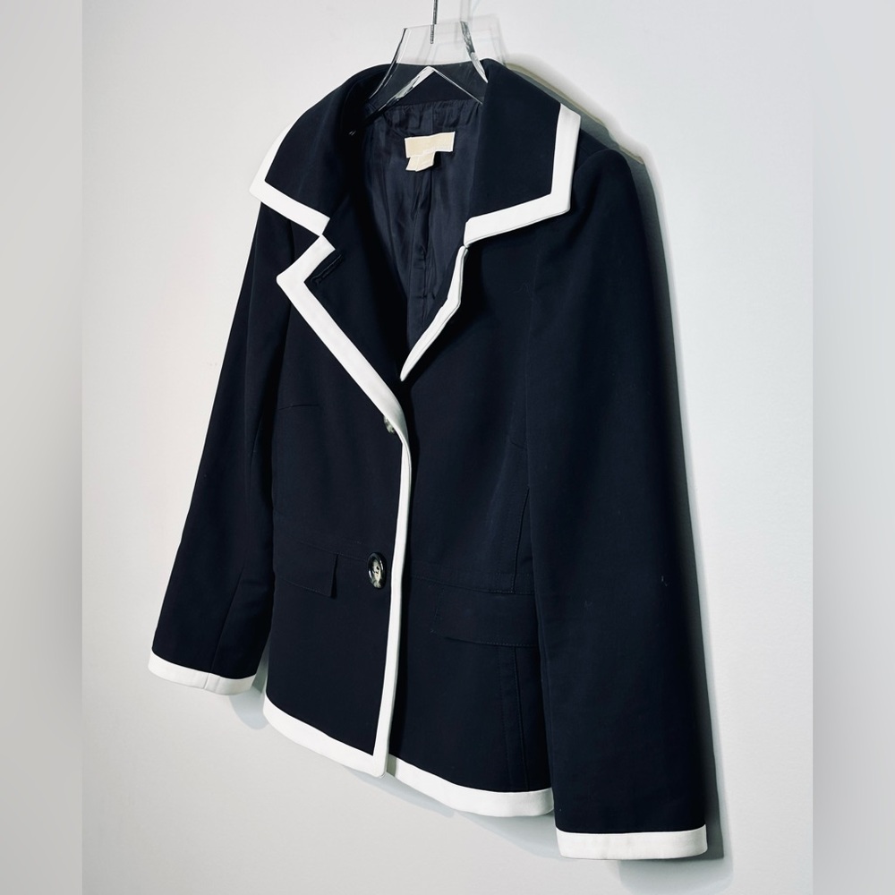 Michael Kors Double Crepe Black Blazer Jacket with White Trim Size 8 - Picture 4 of 10